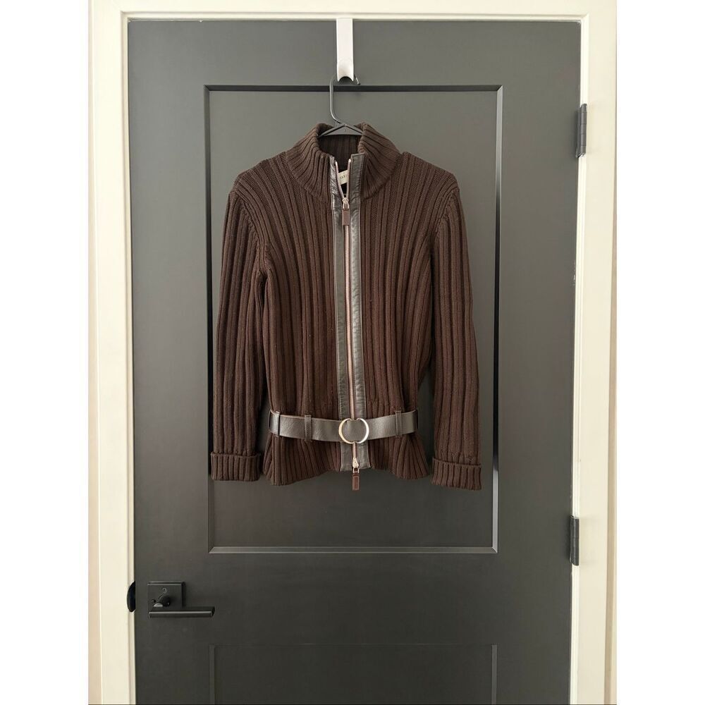Fabiana Fillipi Lana Merino Wool Zip Up Sweater with Leather Belt Size L